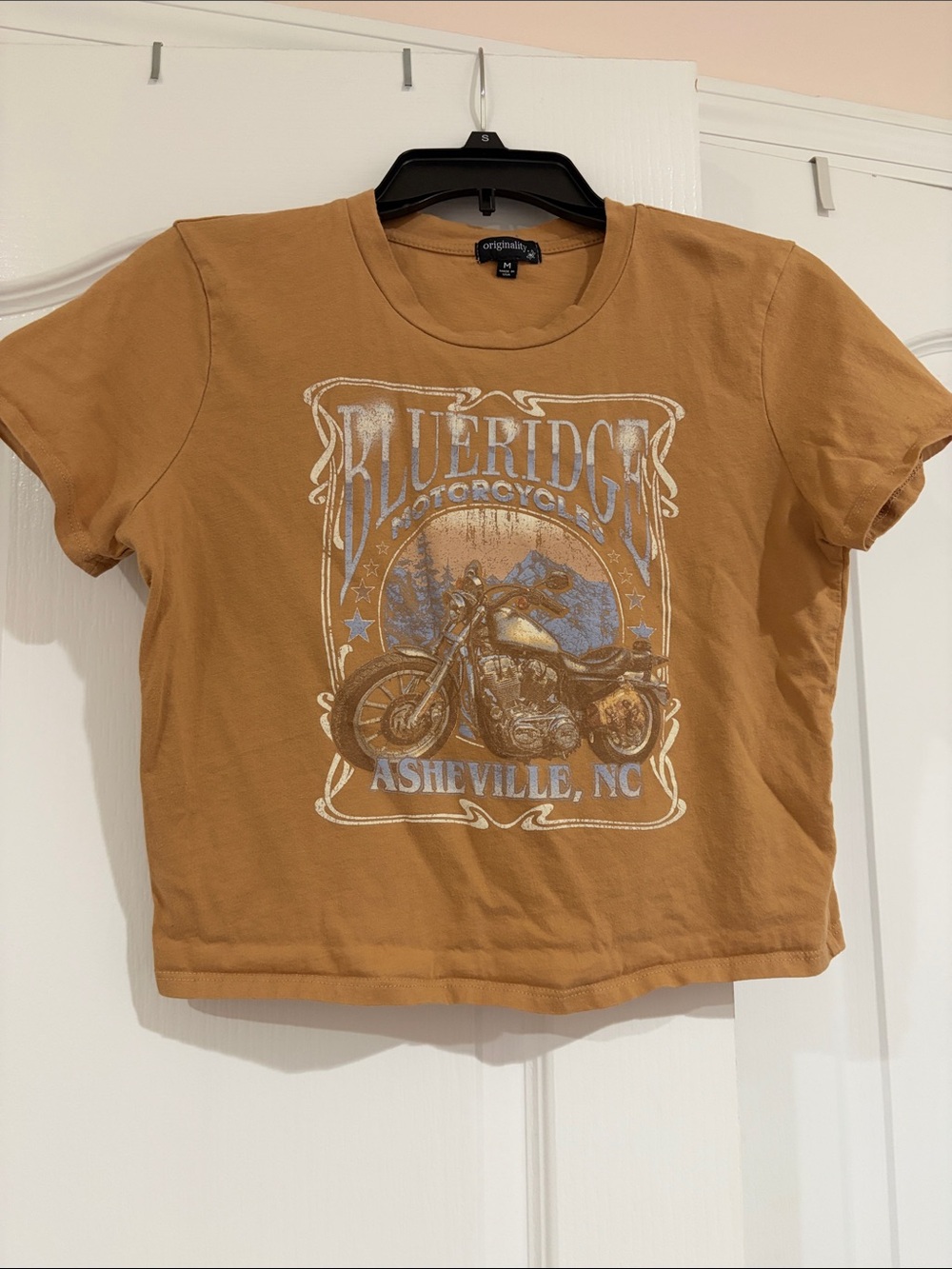 Originality Burnt Orange Motorcycle Graphic Cropped Tee